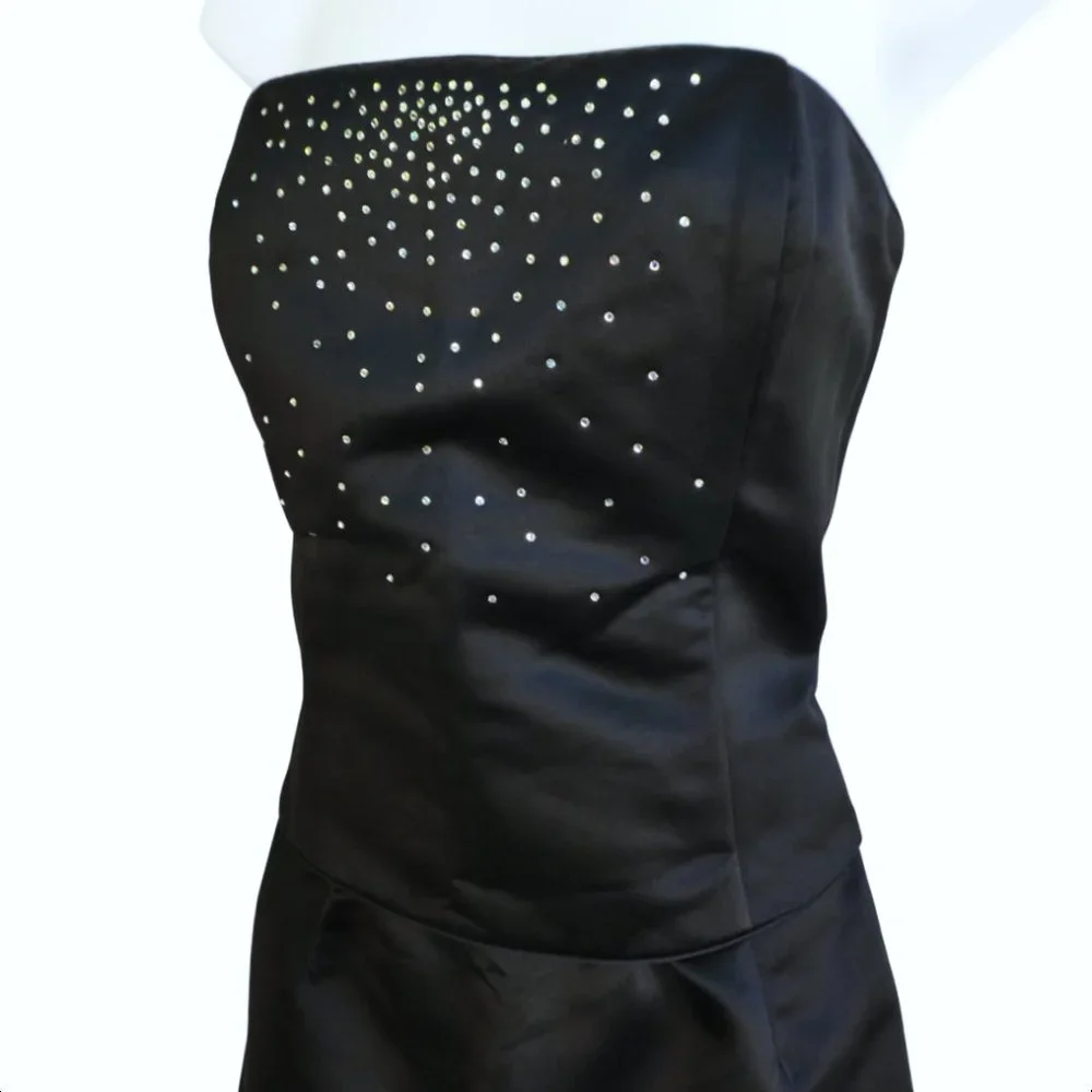 Scott McClintock Black Satin Vintage Gown Maxi Corset Boning Starry Rhinestones - Picture 2 of 11